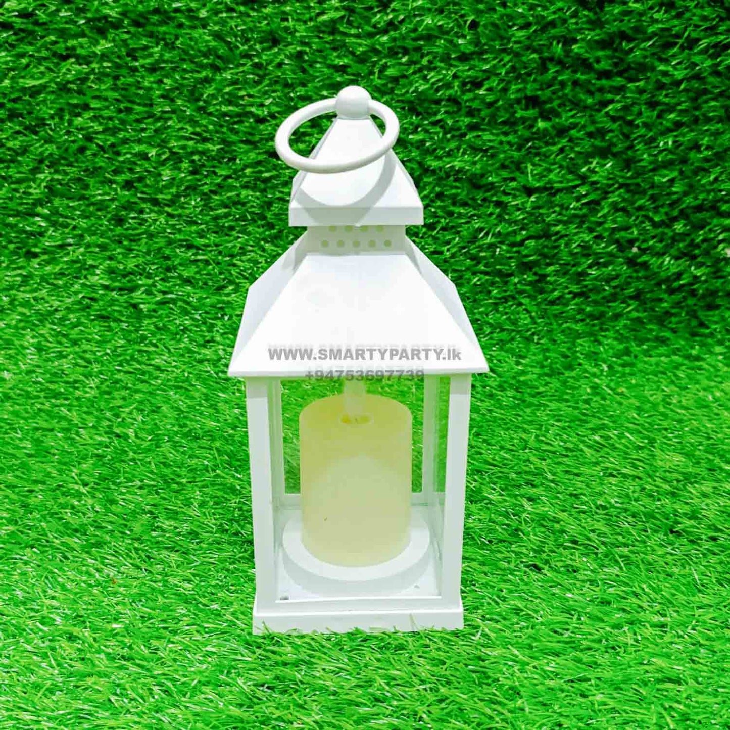 White vintage lantern with LED candle (with Battery) for Rent