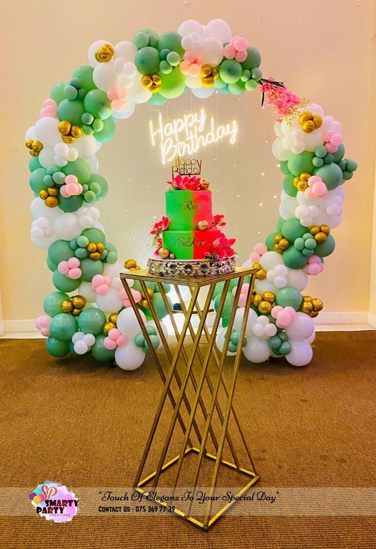 Green and white Birthday Balloon Backdrop