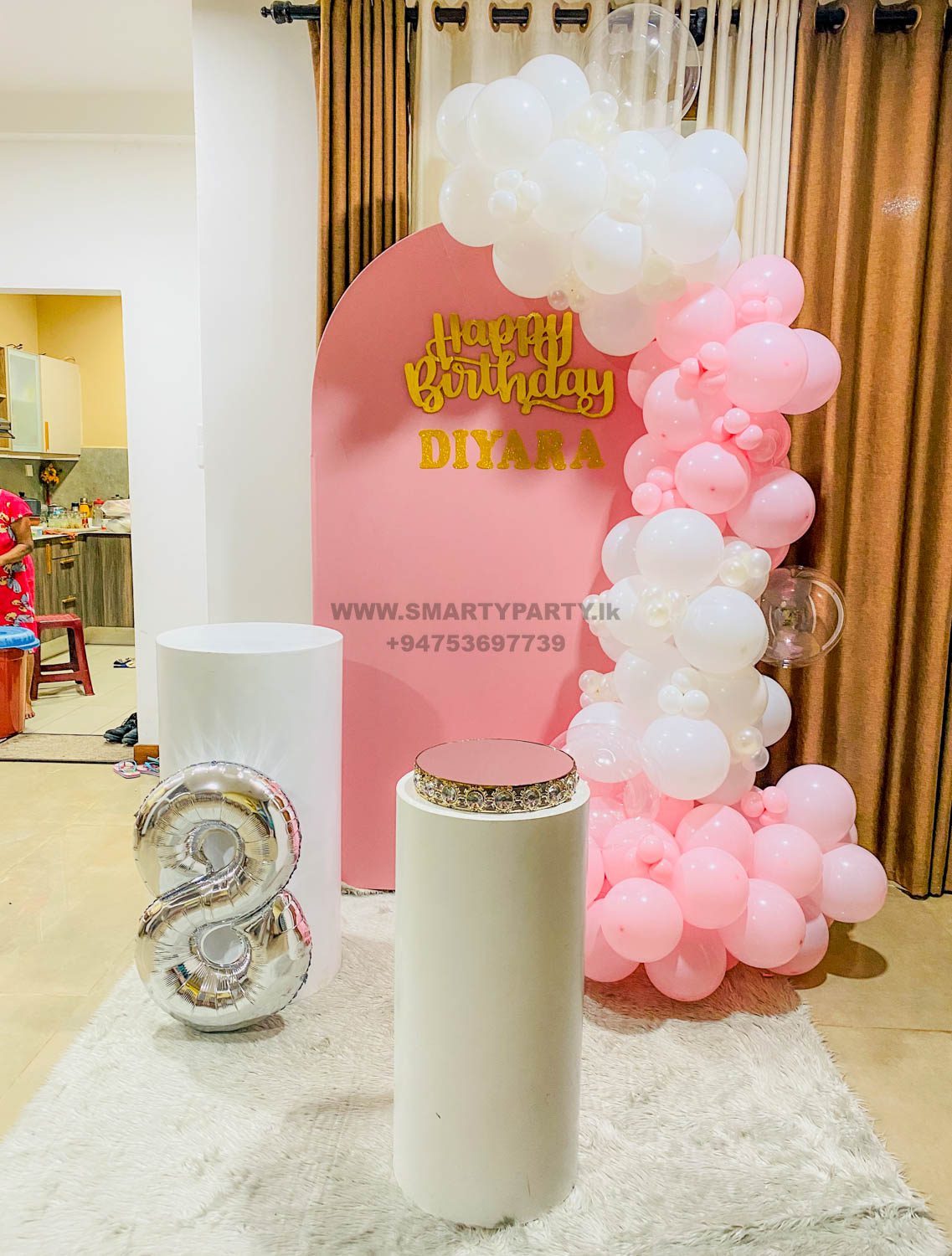 Pink White Balloons 8th Birthday Laser cut