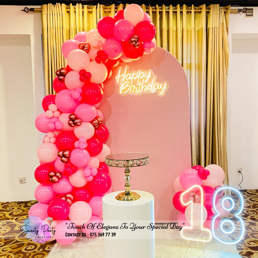 Pink White Balloon 18th Birthday Neon Number and HBD