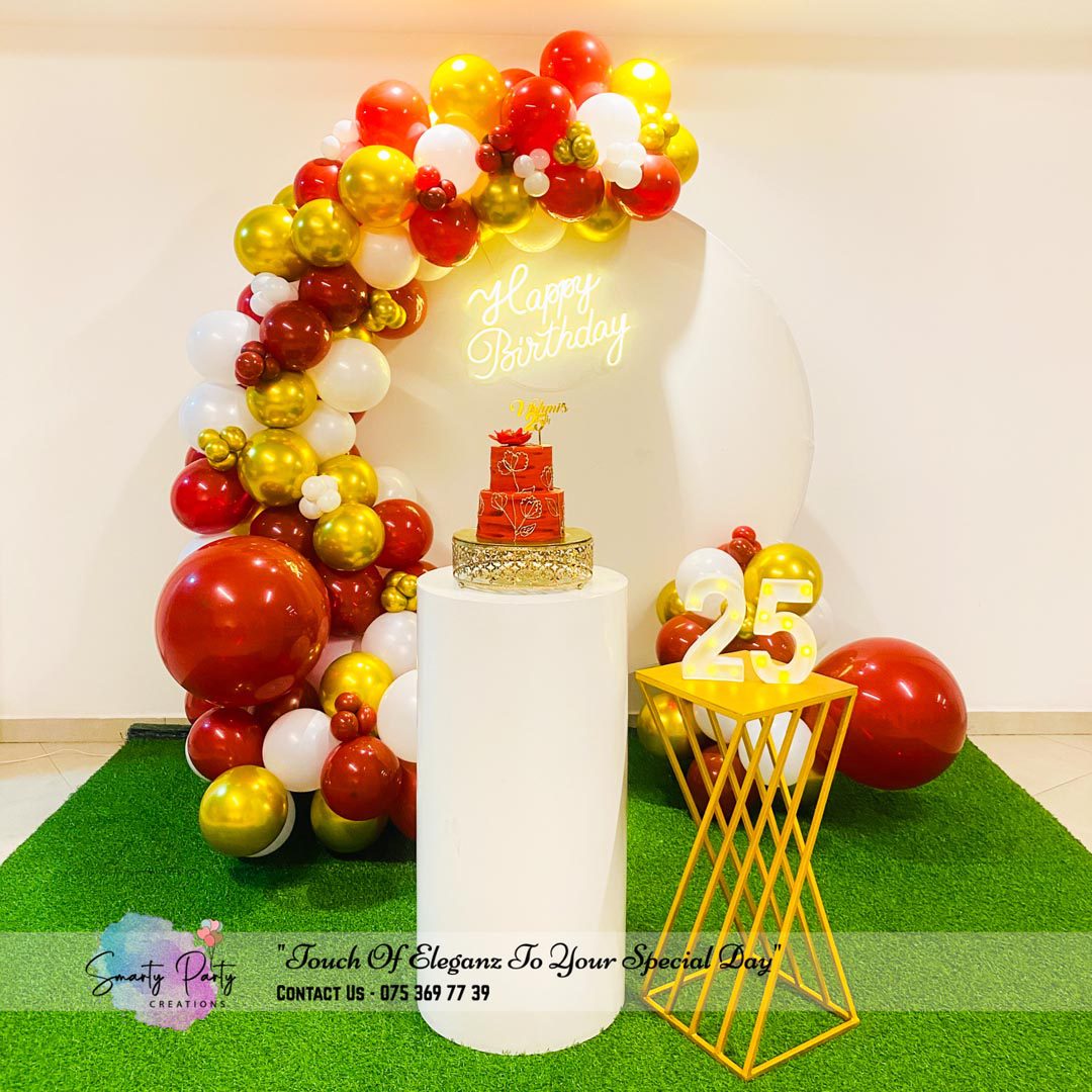Gold Maroon white Balloons HBD Neon 9inch LED 25th Birthday