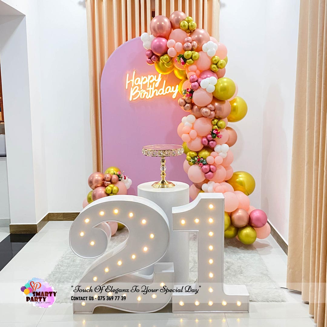 Pink White Gold Marque 21st Birthday HBD Neon