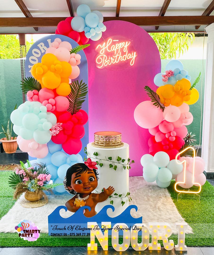 Moana Theme 1st Birthday Hollow arch 9 inch LED