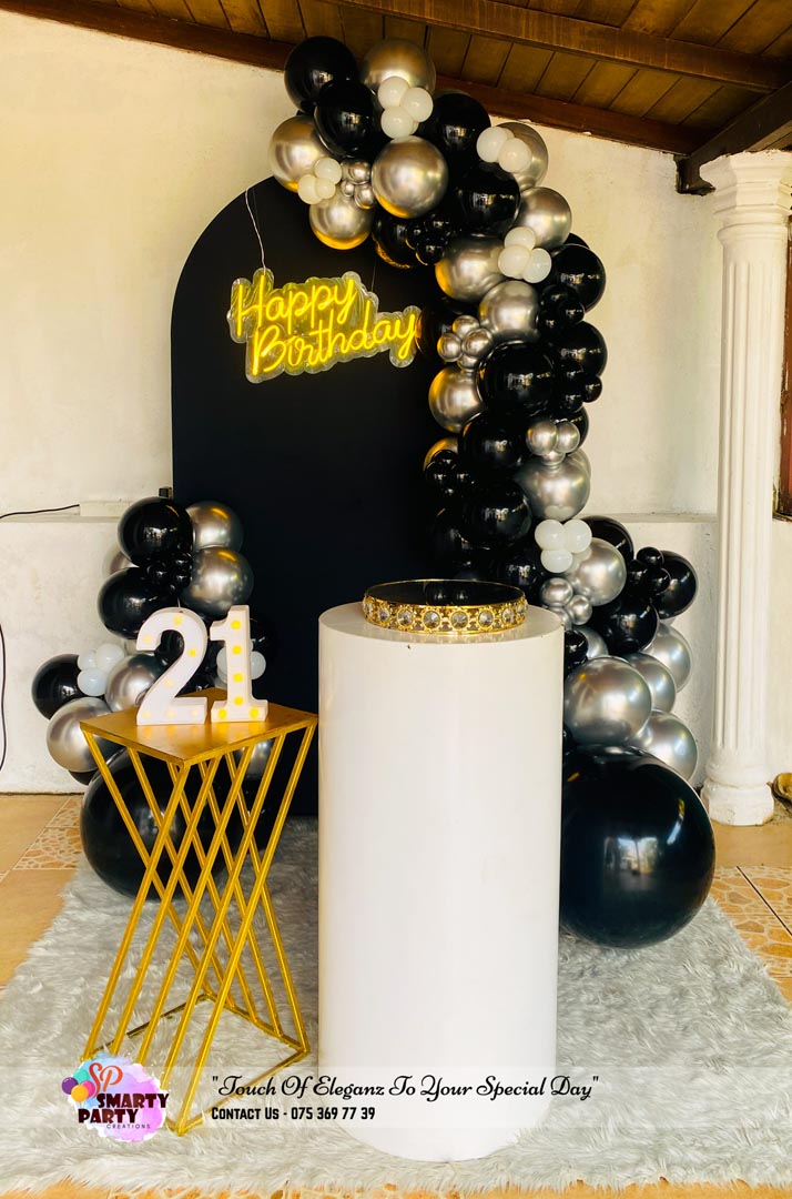 Black Silver 21st Birthday HBD Neon 9 inch LED