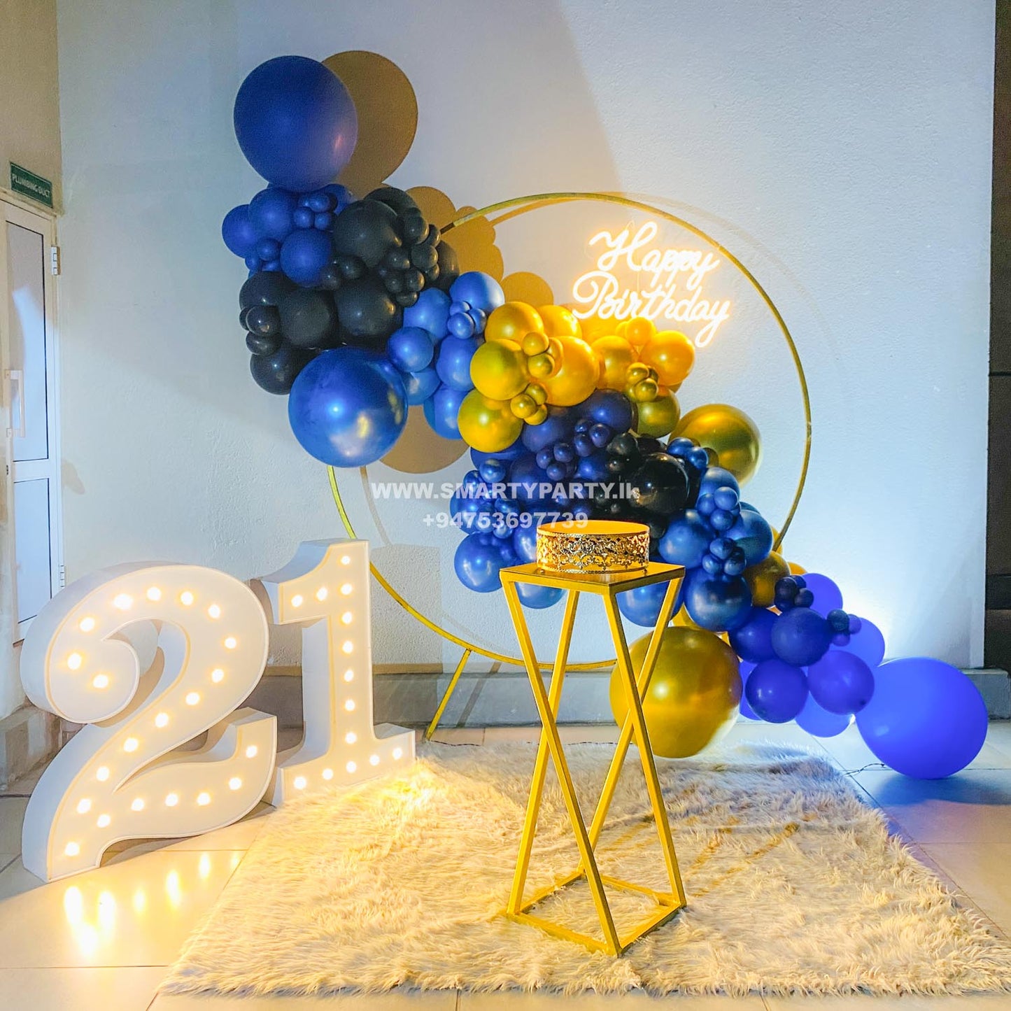 21st Birthday boy Blue Gold Ring Backdrop