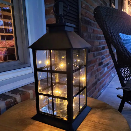 Black vintage lantern with fairy Light (with Battery) for Rent