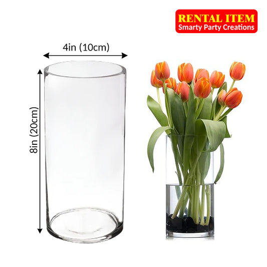 Cylindrical Glass Vases Beaker 4in X 8in for rent