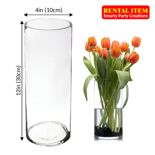Cylindrical Glass Vases Beaker 4in X 12in for rent
