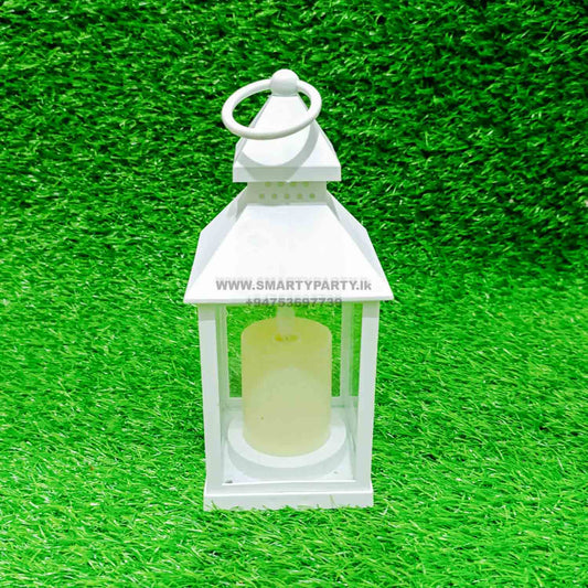 White vintage lantern with LED candle (with Battery) for Rent