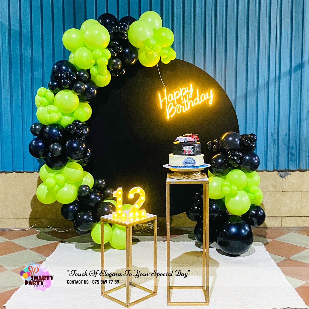 Green Black Game Color Balloon 12th Birthday HBD Neon