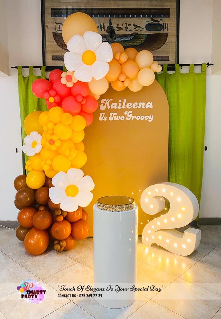 Orange Yellow Brown Foil Flower 2nd birthday Glitter Name Marque Number