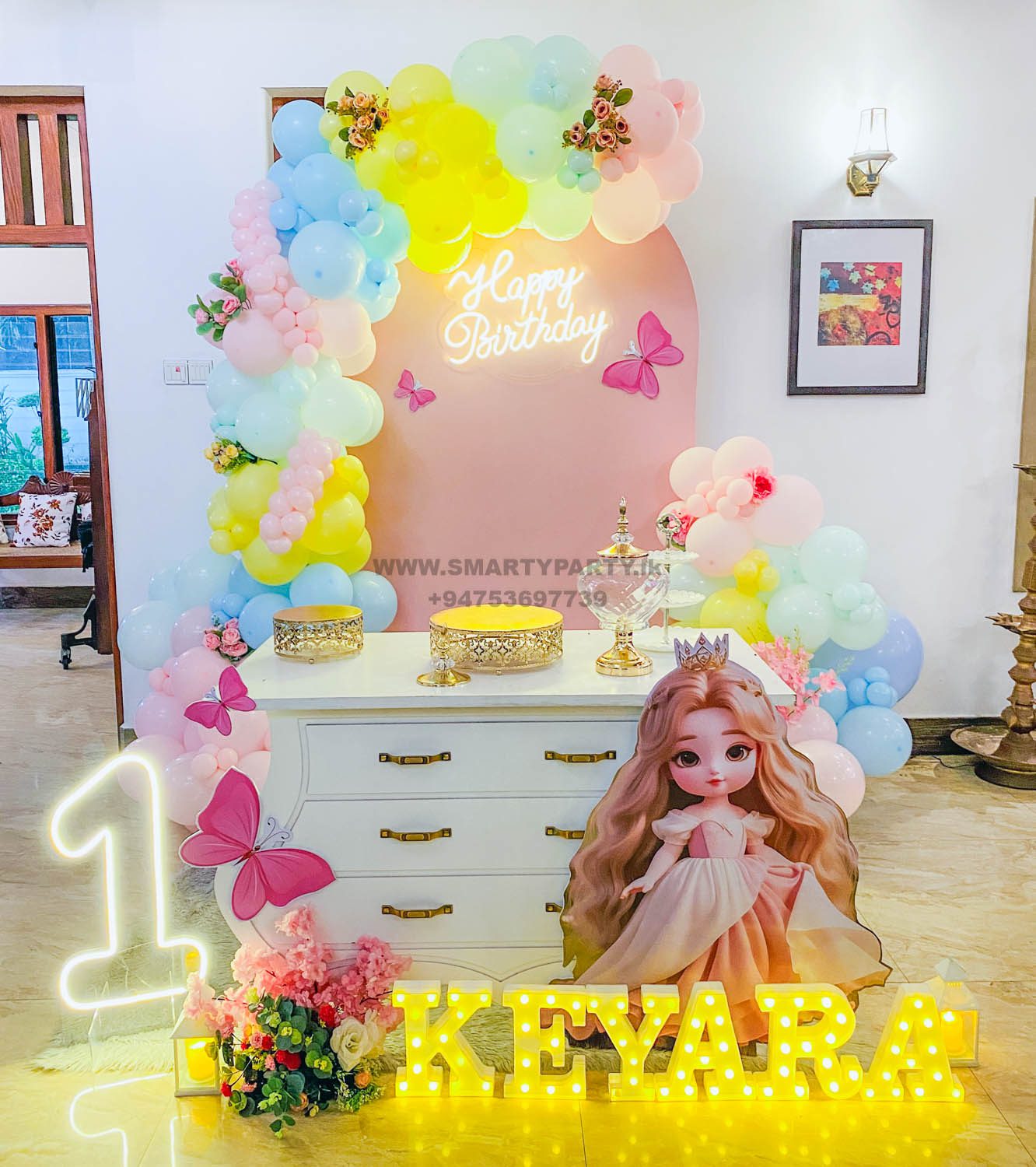 Princess Theme 1st Birthday Girl Vintage Table Marque Number