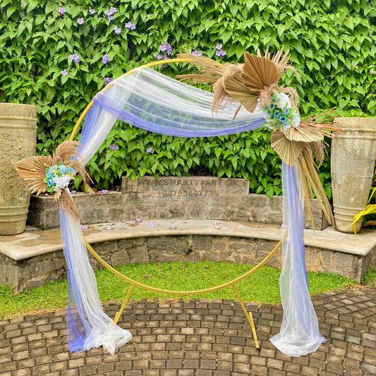 Engagement Backdrop Blue & White Flower Pampas Leaves Palm Spears