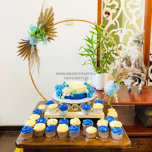 Engagement Cake Table White Flower Pampas Leaves Palm Spears