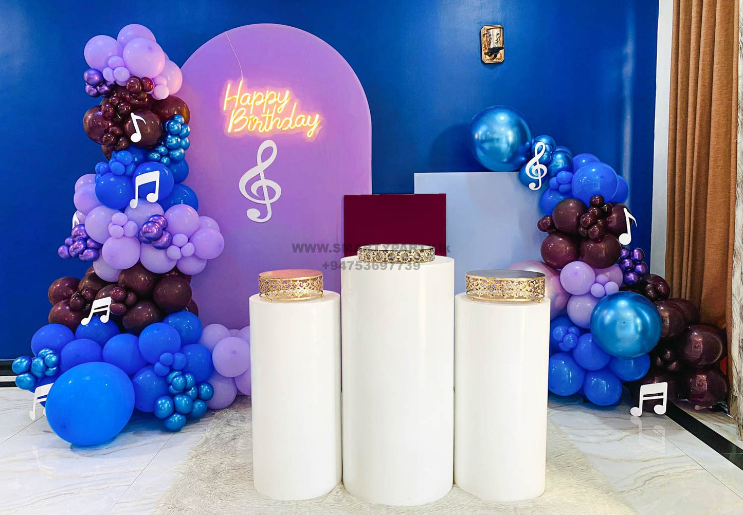 Music Theme Blue Brown Purple Deco