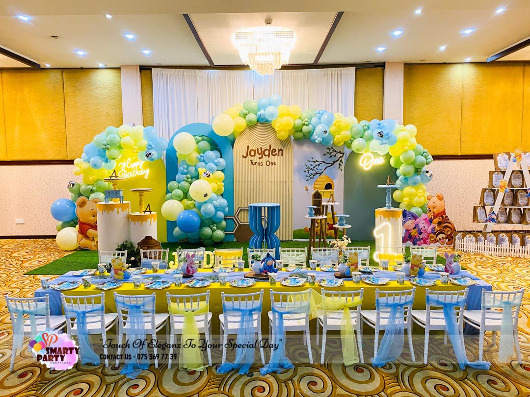 Pooh Theme 1st Birthday Boy Blue Green Yellow Kids Tiffany Chair