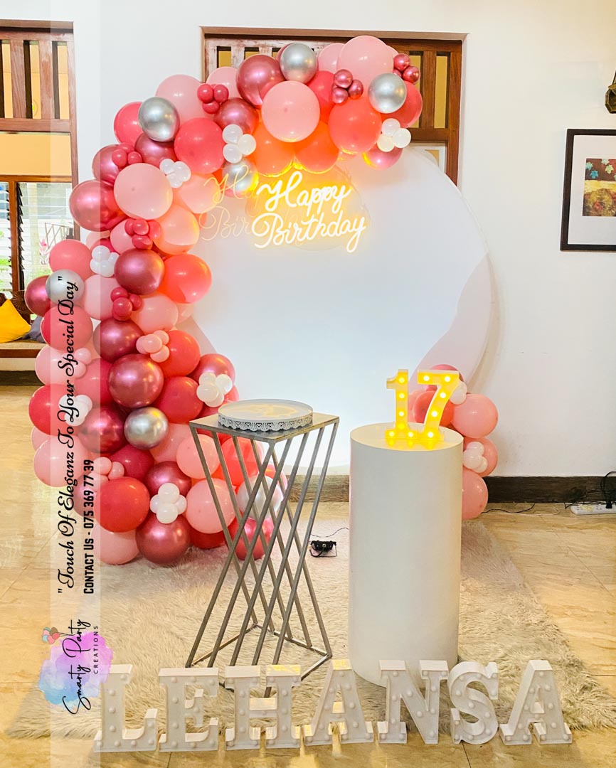 Chrome Pink Silver Balloon 9inch LED Ring Backdrop 17th Birthday HBD Neon