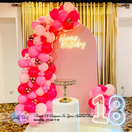 Pink White Balloon 18th Birthday Neon Number and HBD