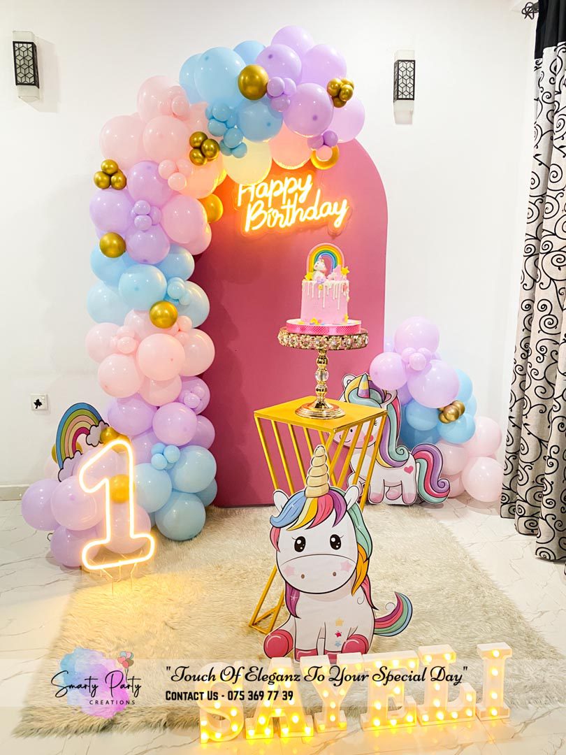 Unicorn Theme HBD Neon 1st Birthday Arch