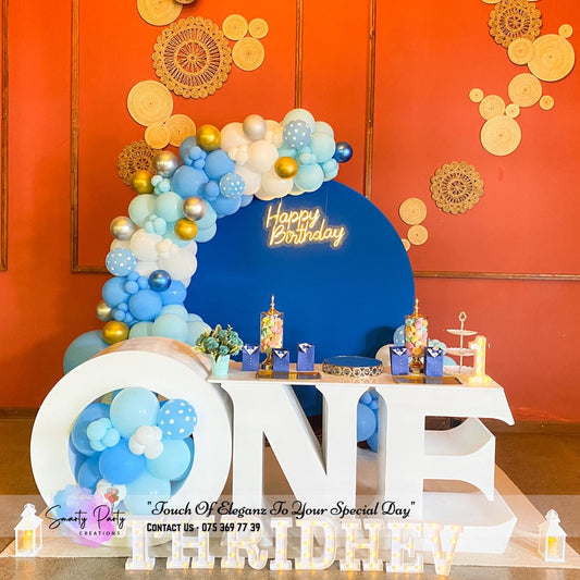 Blue White balloons with ONE table 9 inch LED Letter