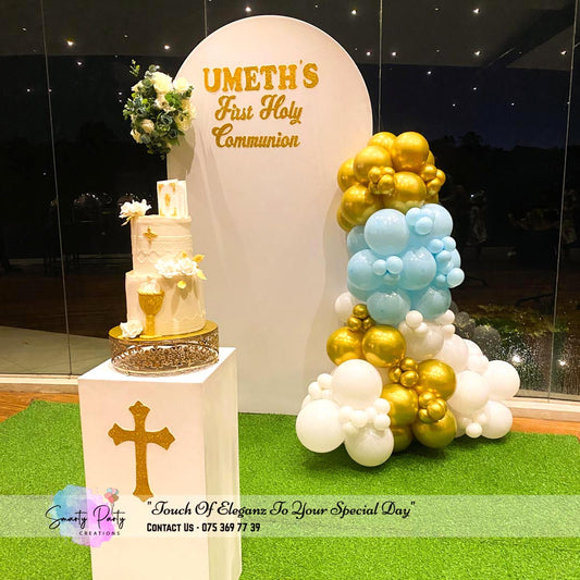 First Holy Communion Square Pillar White Blue Gold