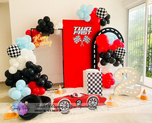 Race Theme Car Red Black White Blue 2nd Birthday Boy