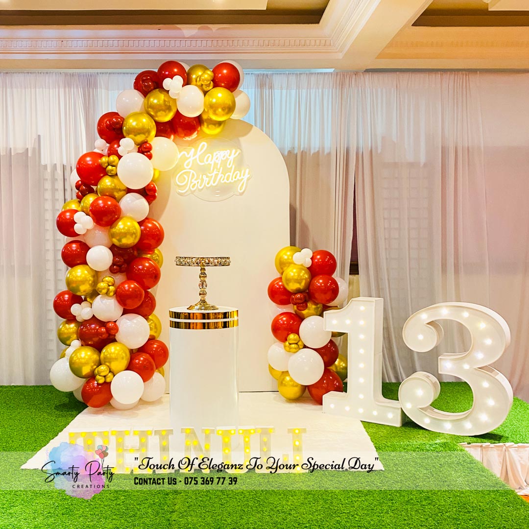 Maroon Gold White Balloon Marque Number 13th Birthday