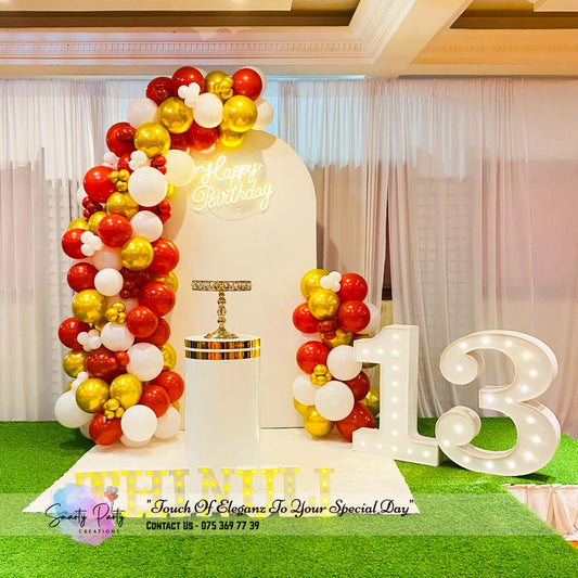 Maroon Gold White Balloon Marque Number 13th Birthday