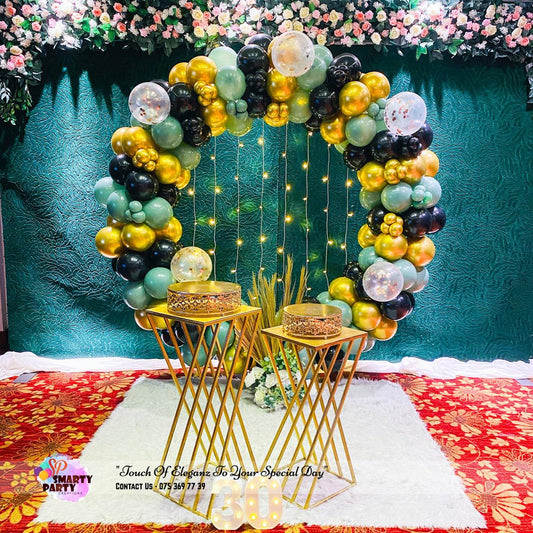 Gold Green Black Balloons Ring Backdrop 9inch LED