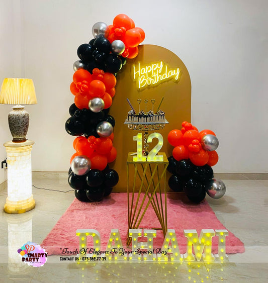 Black Orange Balloons 12th Birthday 9inch LED HBD Neon