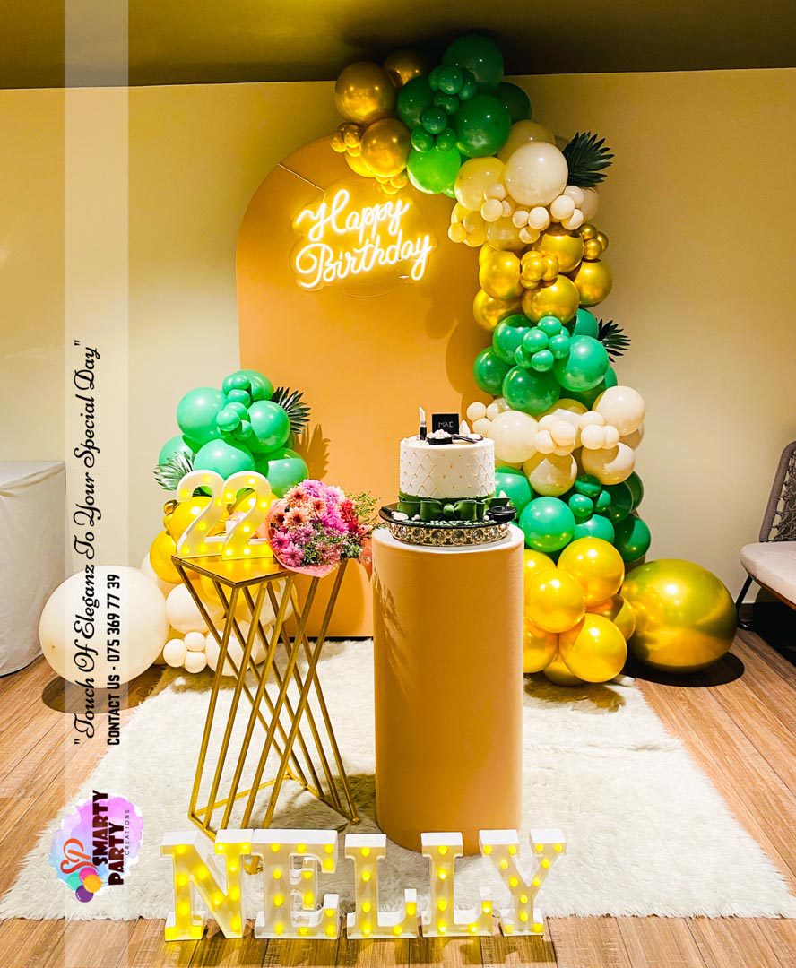 Green Gold Sandwhite 22nd Birthday Balloons 9 inch LED HBD Neon