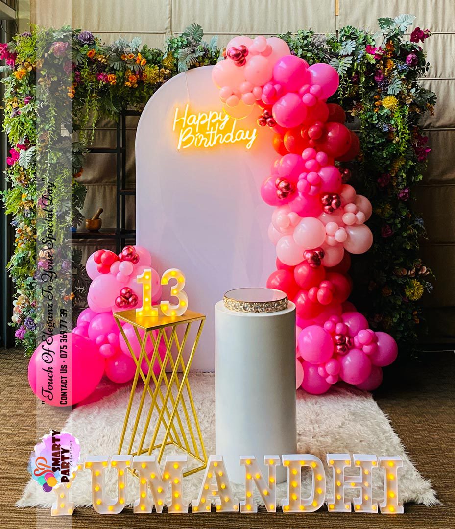 Pink Rose God 13th Birthday 9 inch LED HBD Neon