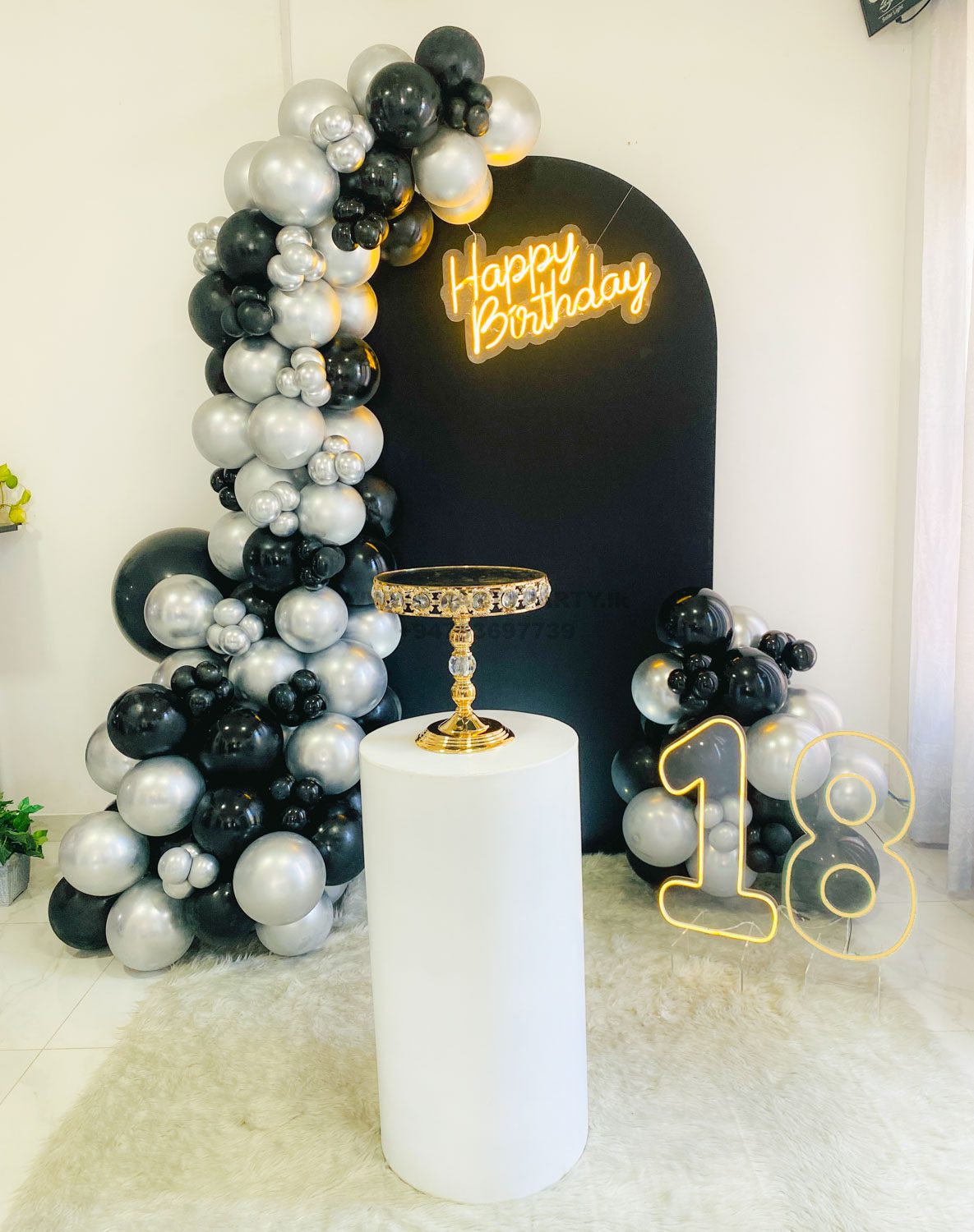 Black Silver 18th Birthday Neon Number HBD Neon
