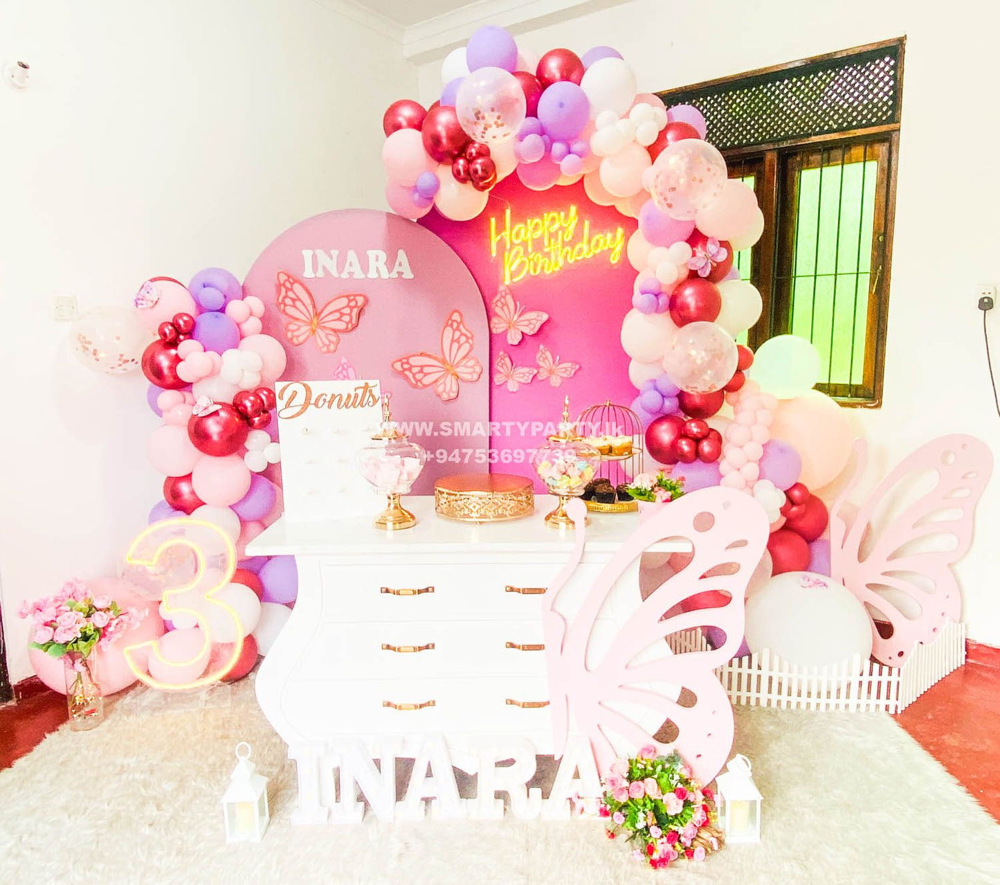 Butterfly Theme 3rd Birthday vintage table