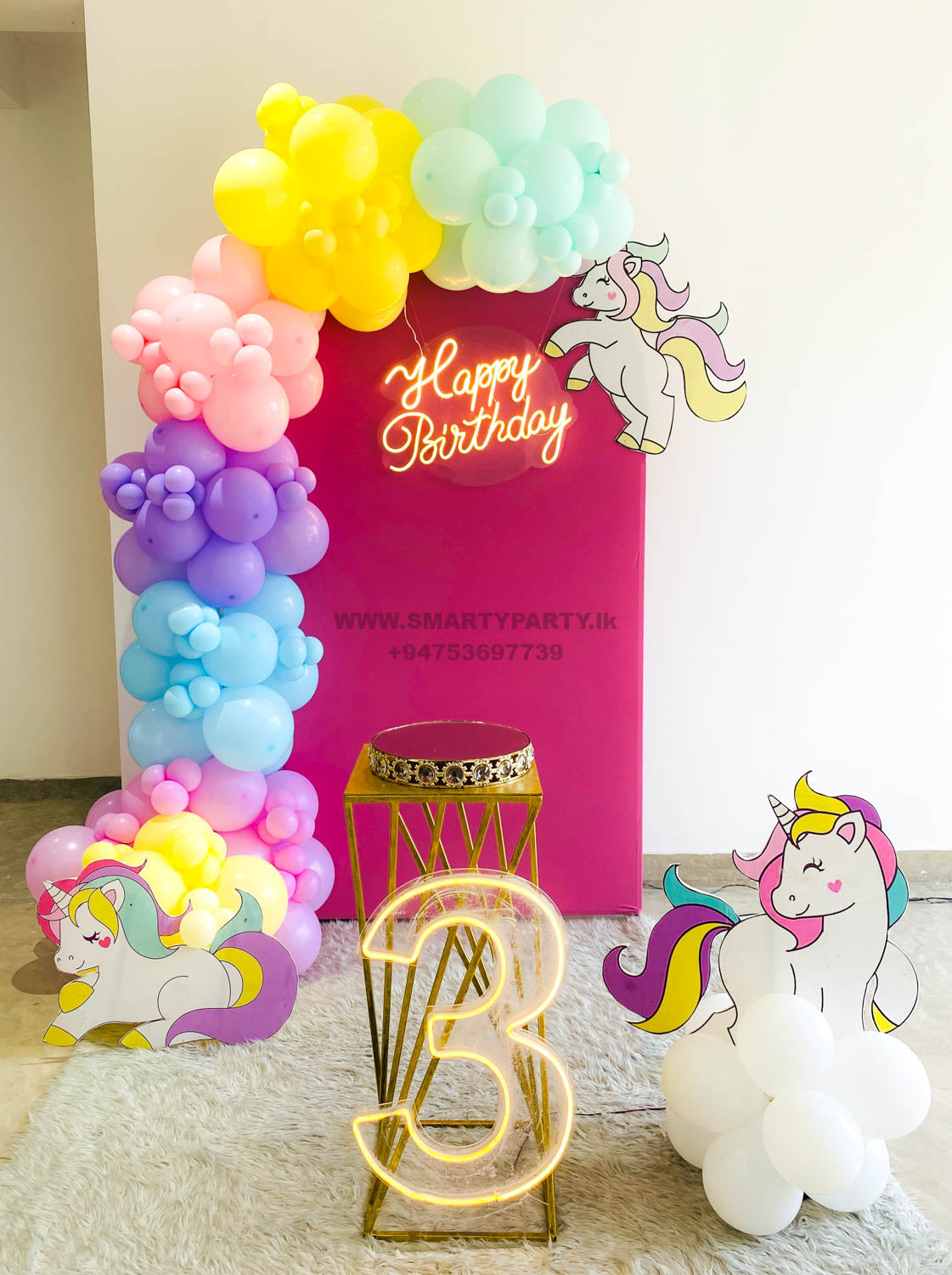 Unicorn Theme HBD Neon 3rd Birthday