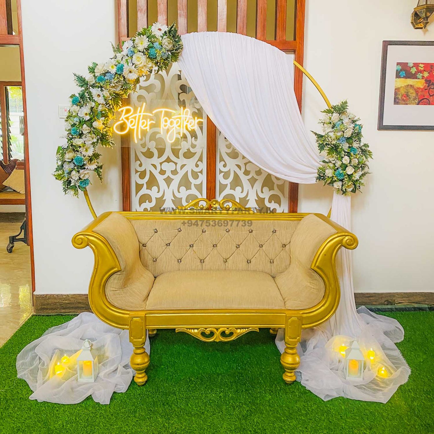 Engagement Backdrop - Blue & White Flower