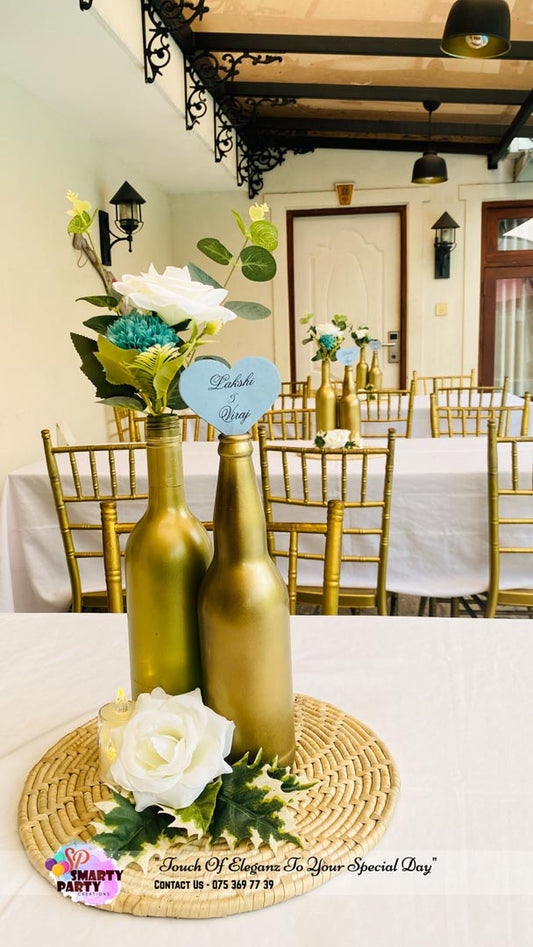 Engagement Table Deco Gold Bottle Rose Flower mat