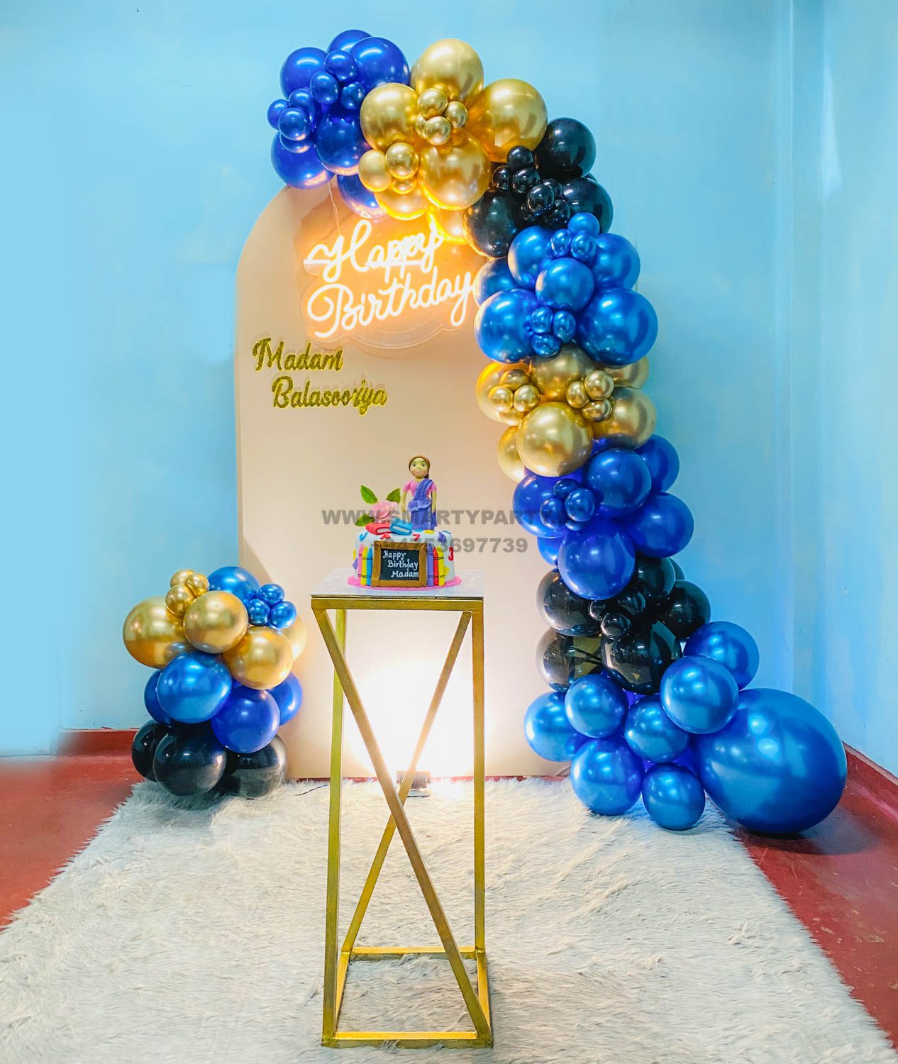 Gold Chrome Blue Black Birthday Deco