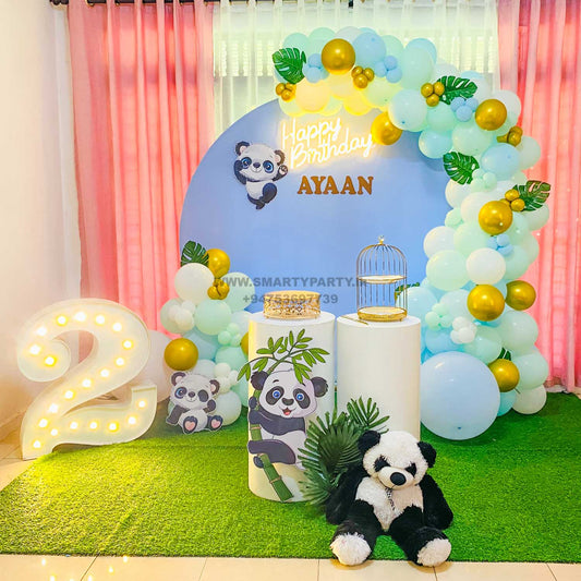 Panda Theme Blue White Gold Silver 2nd Birthday Boy