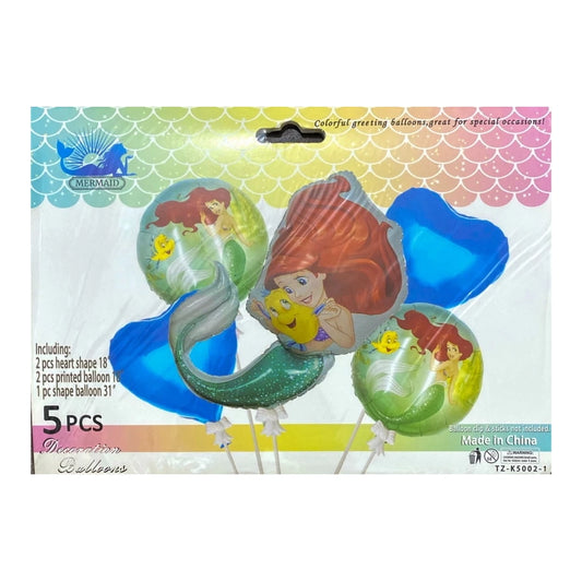 Mermaid Theme Foil Balloon 5pcs Set