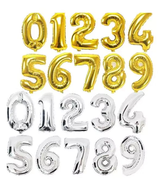 16 inch Number Foil Balloons – Gold/ Silver/ Rose Gold