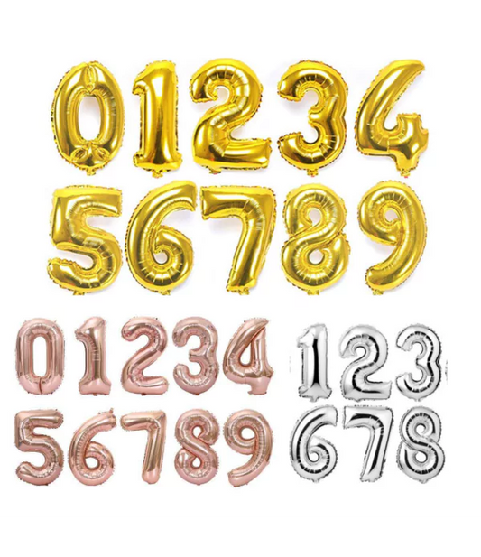 32 inch Number Foil Balloons – Gold / Rose Gold / Silver