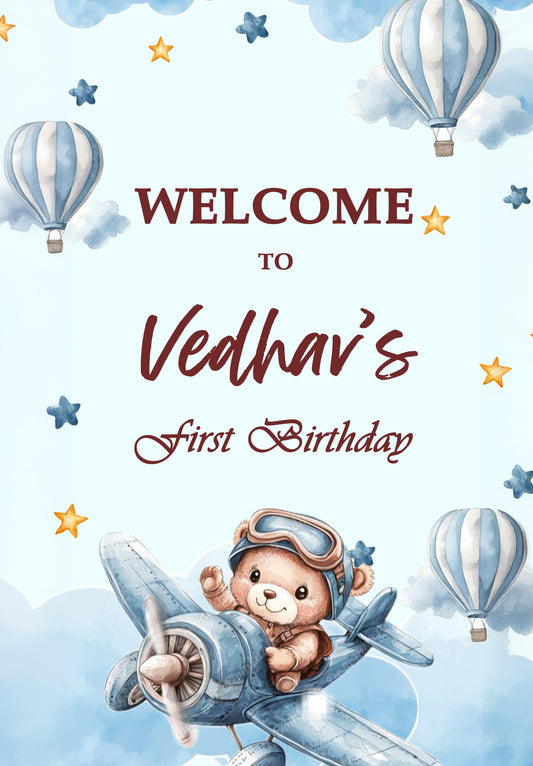 Teddy Bear Airplane Theme Welcome Board -  Print (KT Board) Only