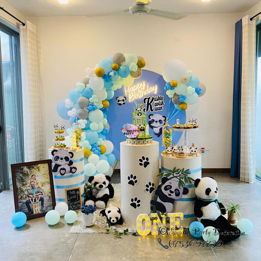 Panda Theme Blue White Gold Silver 1st Birthday
