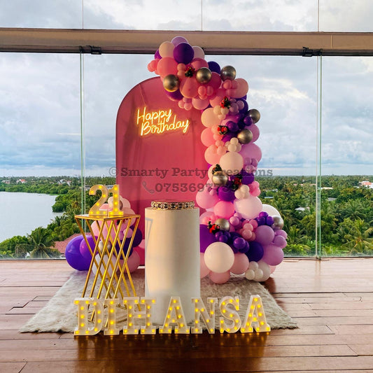 Pink Purple White 21st Birthday 9inch Led Name HBD Neon
