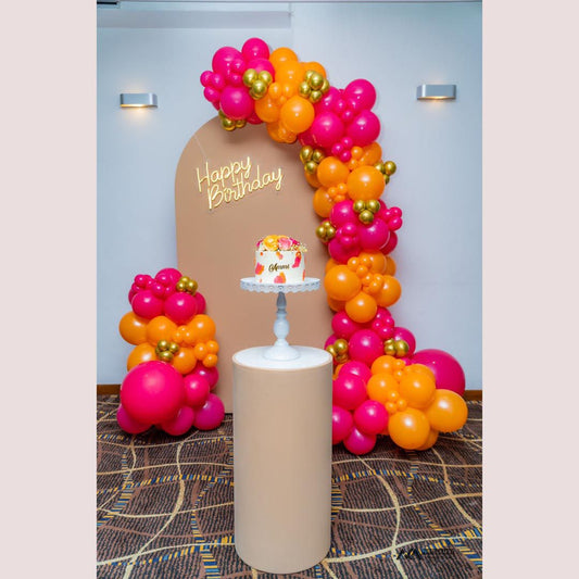 Gold Orange Barbie pink HBD Neon Birthday