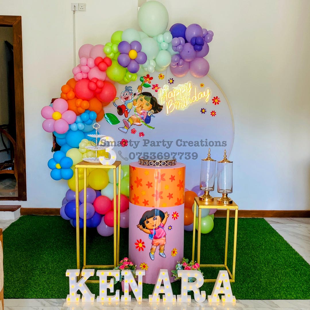 Dora Theme 3rd Birthday 9 inch LED Ring Backdrop